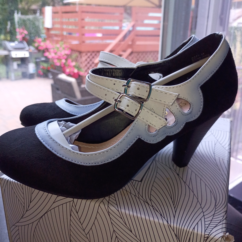 NWT.Elegant Black and Blue  Women's Heels Size6